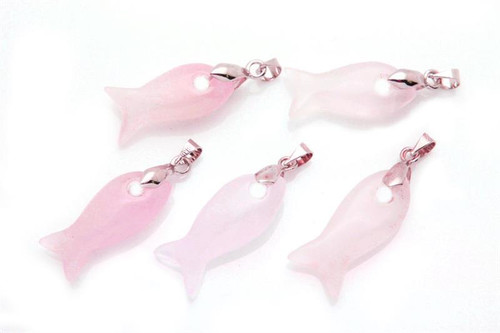 25mm Rose Quartz Fish Pendant 1pc. [y927ap]