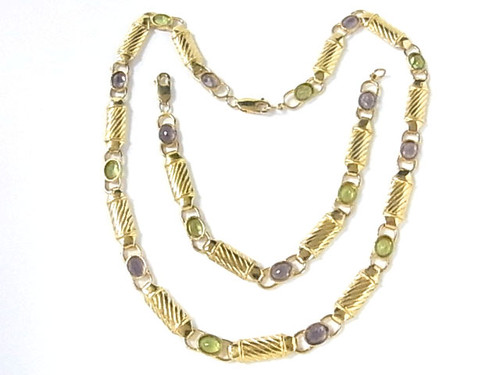 925 Sterling Silver Gold Plated Necklace 18" & Bracelet 7.5", 17pcs6x8mm Peridot & Amethyst [y704h]