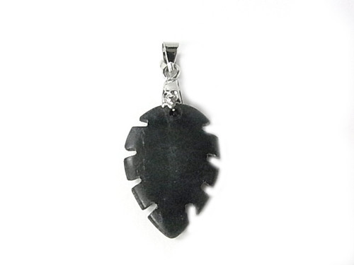 32mm Black Snowflake Obsidian Leaf Pendant [y219e]