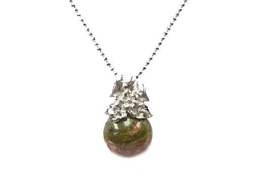 12mm Unakite Ball Pendant With Ball Chain 17" [y846c]