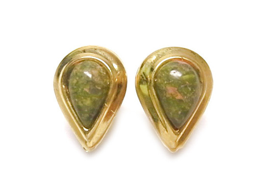 16x22mm Unakite Pear Surgical Steel Post Gold Plated Earring [y331f]