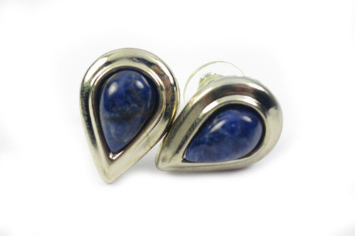 16x22mm Sodalite Pear Earring With Surgical Steel Post [y335c]