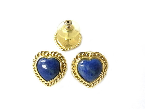 15mm Lapis Lazuli Heart Post Earring 18K Gold Plated [y408f]