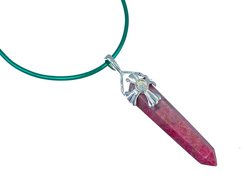 925 Sterling Silver 50mm Rhodonite Healing Crystal Point Pendant [y729-r14]