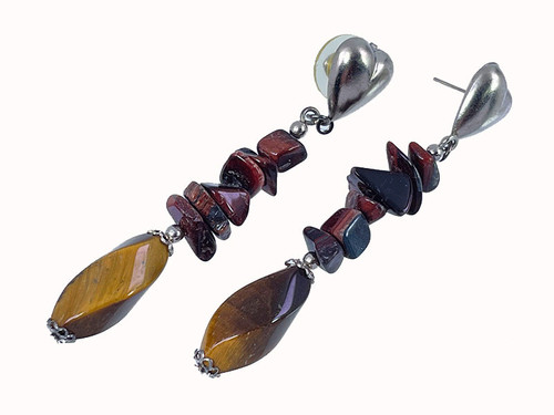 55mm Tiger Eye Twisted Chips Earring [y352a]