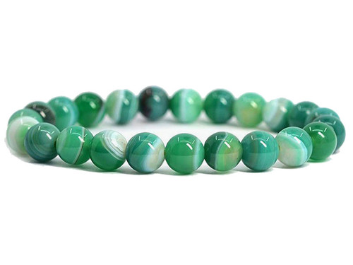 8mm Green Banded Agate Elastic Bracelet 7.5" dyed [b3f23]