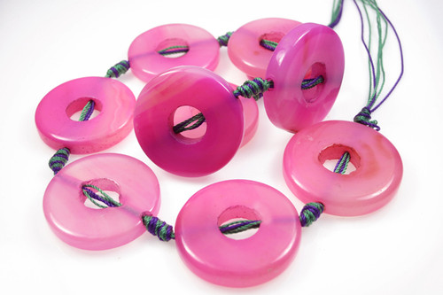 30mm Pink Agate Donut Beads 15.5" [w432]