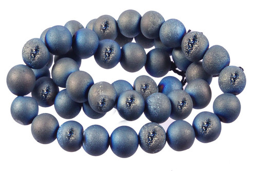 12mm Blue Druzy Agate Round Beads 15.5" coated [12a30b]