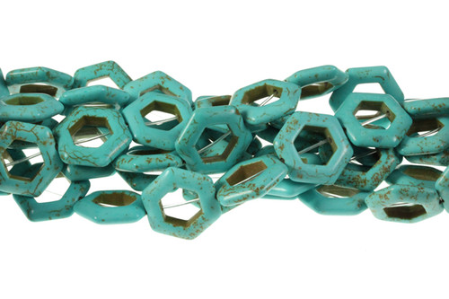 22mm Blue Magnesite Hexagon Donut Beads 15.5" [t444b]