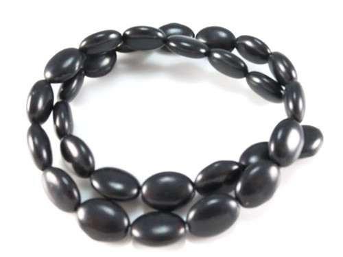 10x14mm Black Magnesite Puff Oval Beads 15.5" [t537k]