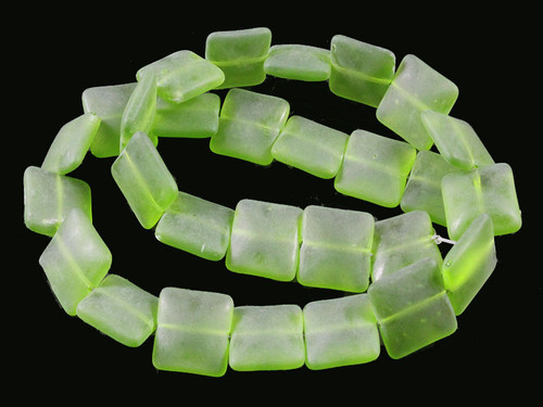 14mm Matte Green Quartz Puff Square Beads 15.5" synthetic [u83a37m]