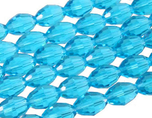 6x8mm Aquamarine Glass Faceted Rice About 72 Bead 22" [uc12a26]