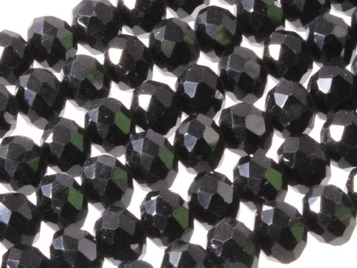 12x8mm Jet Black Glass Faceted Rondelle Beads 15.5" [uc5a2]