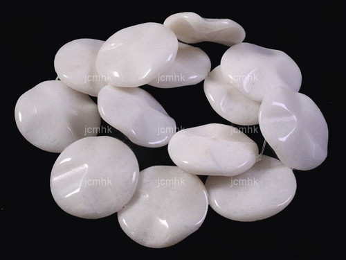 30mm White Jade Coin Wave Beads 15.5" natural [wa201]