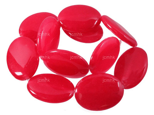 25x35mm Red Jade Oval Beads 7" dyed [wa226]