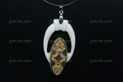 30X56mm Buffalo Bone Dangling Designer Bead Pendant With Brass Setting [z1273]