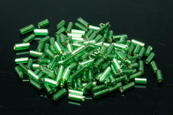 Bugle bead 2x4mm 600pcs, Silver-Lined Green [g27-7]