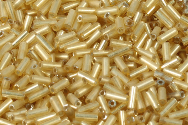 Bugle bead 2x6mm 320pcs, Silver-Lined Gold [g22-8]