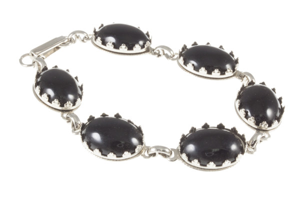 15x20mm Black Agate Bracelet Silver Plated [e2291]