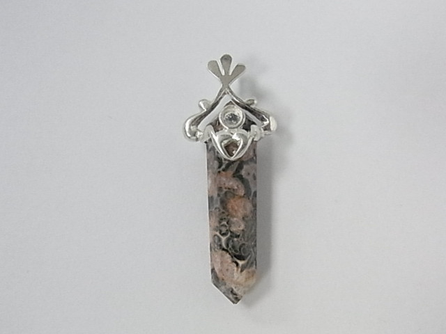 925 Sterling Silver 50mm Leopard Skin Healing Crystal Point Pendant [e1631]