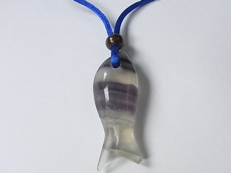 45mm Fluorite Fish With Cord Necklace 36" [e1523]