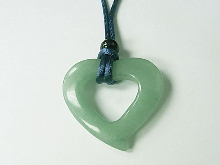 40mm Green Aventurine Heart With Hear With Cord Necklace 36" [e1520]