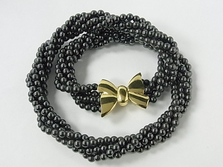 4mm 5-Row Hematite Beads Necklace 18" With 18K G.PClasp [e1511]