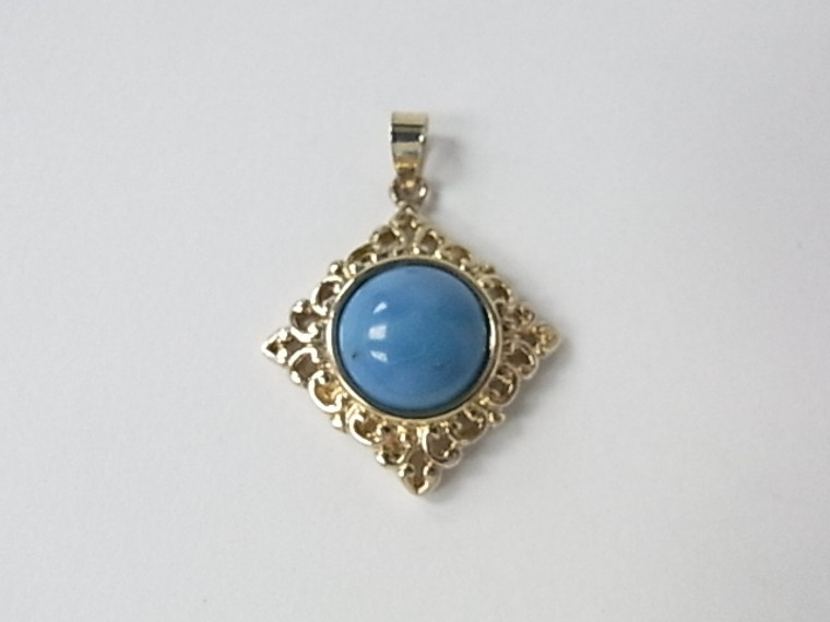 925 Sterling Silver Gold Plated 25mm Natural Arizona Turquoise Pendant [e507]
