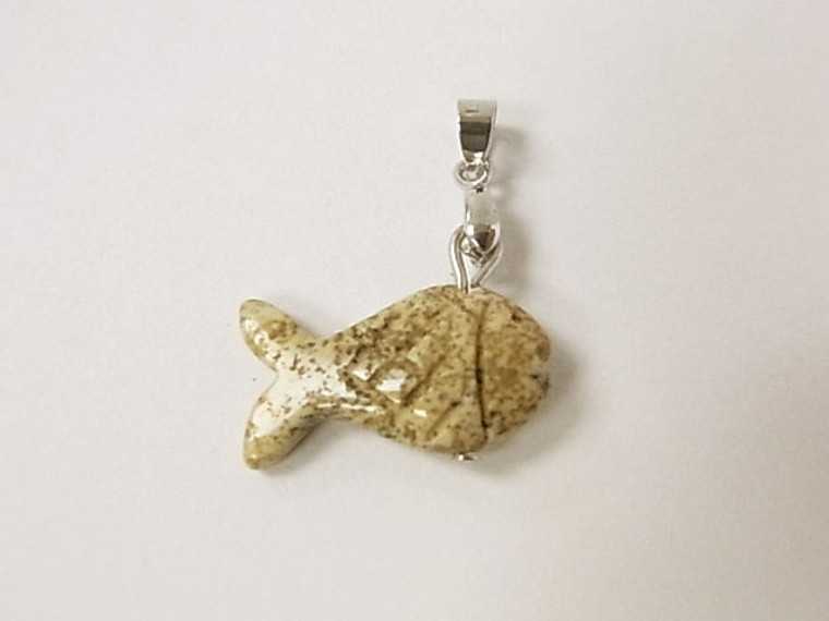 20mm Picture Jasper Fish Pendant [e1413]