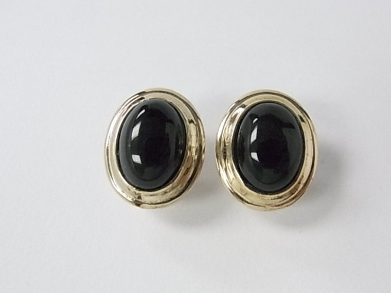 925 Sterling Silver Gold Plated 16x22mm Black Onyx Earring [e459]
