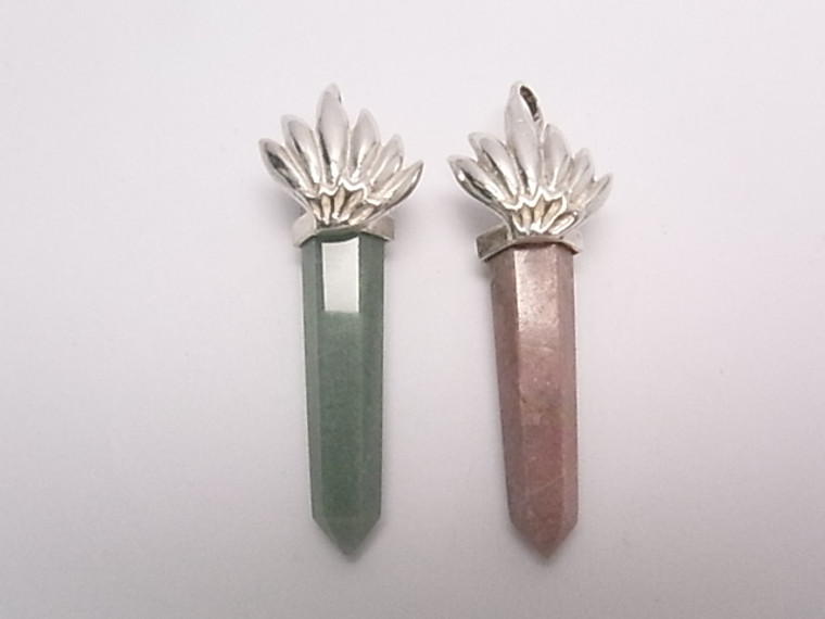 925 Sterling Silver 50mm Rhodonite , Aventurine Healing Crystal Point Pendant 2pcs. [e1167]