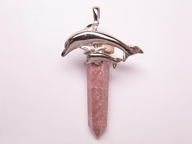 925 Sterling Silver 50mm Rhodonite Healing Crystal Point Pendant. [e1634]