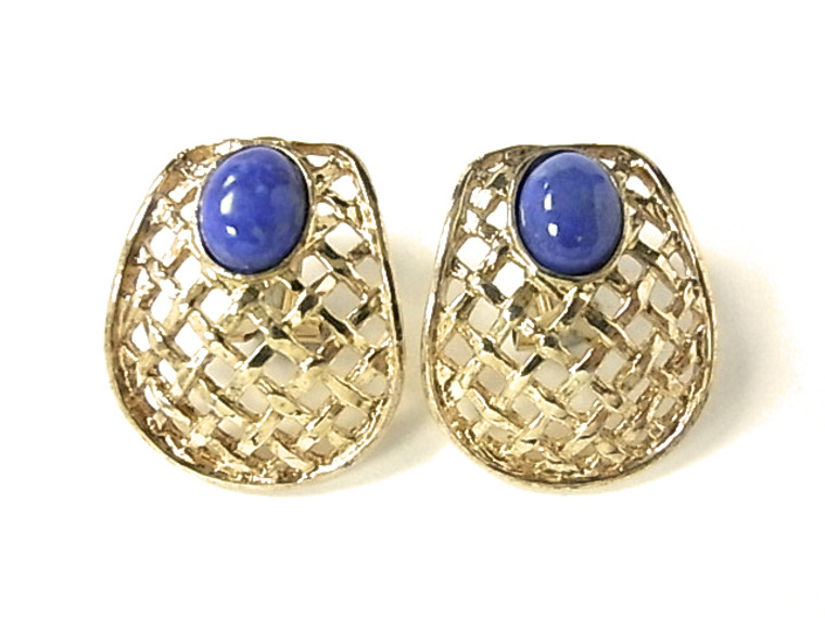 925 Sterling Silver Gold Plated 25x30mm A Grade Lapis Lazuli Earring [e1127]