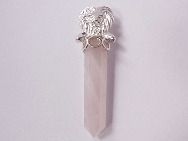 925 Sterling Silver 55mm Rose Quartz Lion Healing Crystal Point Pendant 14pcs. [e2061]