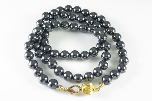 8mm Hematitel Beads Necklace With Knot & Clasp 24" [e2169]