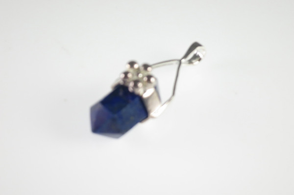 925 Sterling Silver 10x22mm Natural Lapis Crystal Double Point Healing Pendant [e2240]