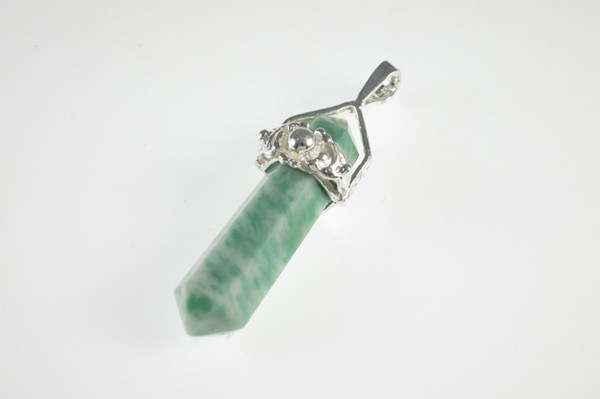 925 Sterling Silver 8x35mm China Jade Healing Crystal Double Point Pendant [e2279]