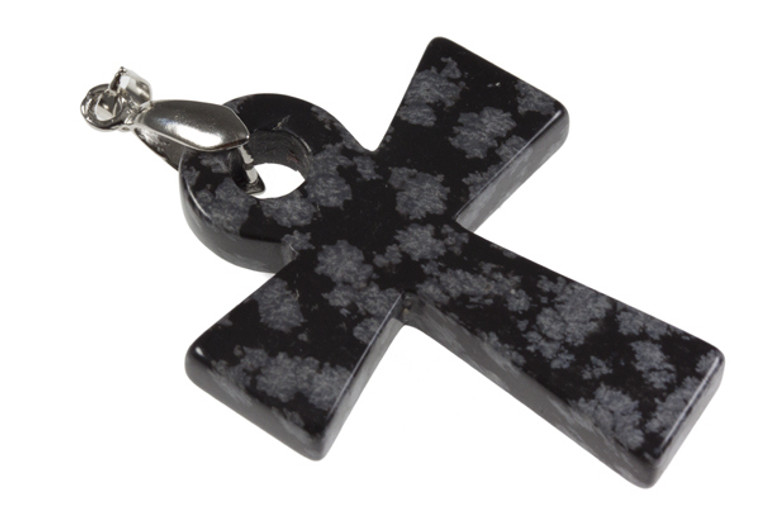 35x45mm Snowflake Obsidian Desiger Cross Pendant [e2329]