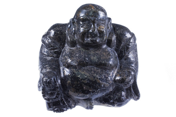 3.3" Black Gold Pyrite Happy Buddla Carving Collectible (Measure 82x76x52mm) [yc32]