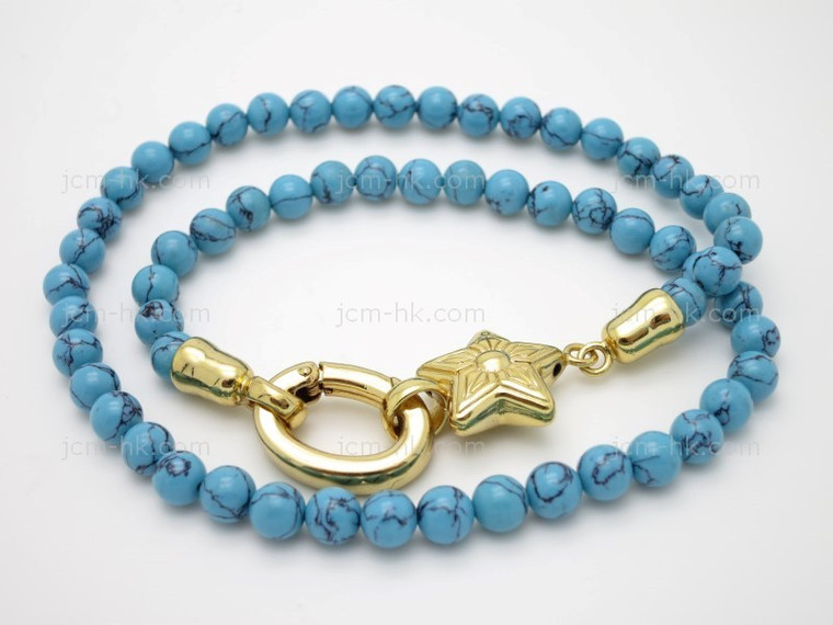 6mm Turquoise Howlite Necklace 18" & 14k Gold Plated Clasp [e3056]