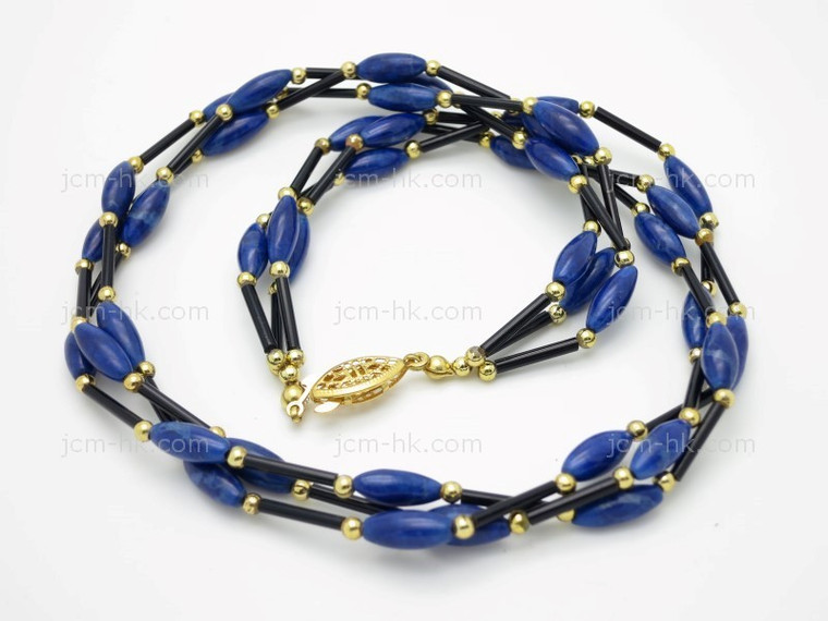 5x12mm 3row Lapis Howlite Necklace 18" [e3133]