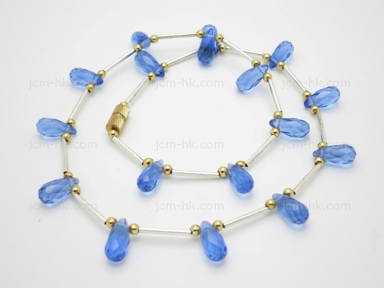 5x12mm Rec.blue Quartz Necklace 16" [e3100]