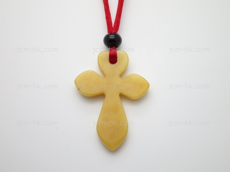 32x42mm Golden Jade Cross Pendant [e3149]