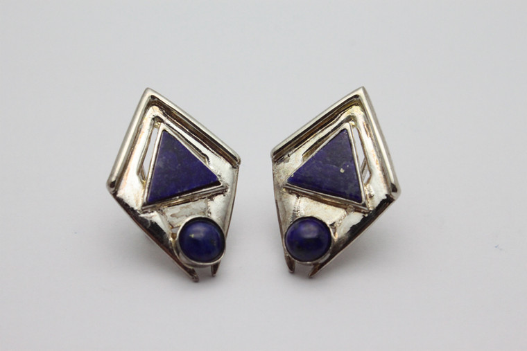 18x28mm Lapis Lazuli Earring With 925 Sterling Silver Setting [e3236]