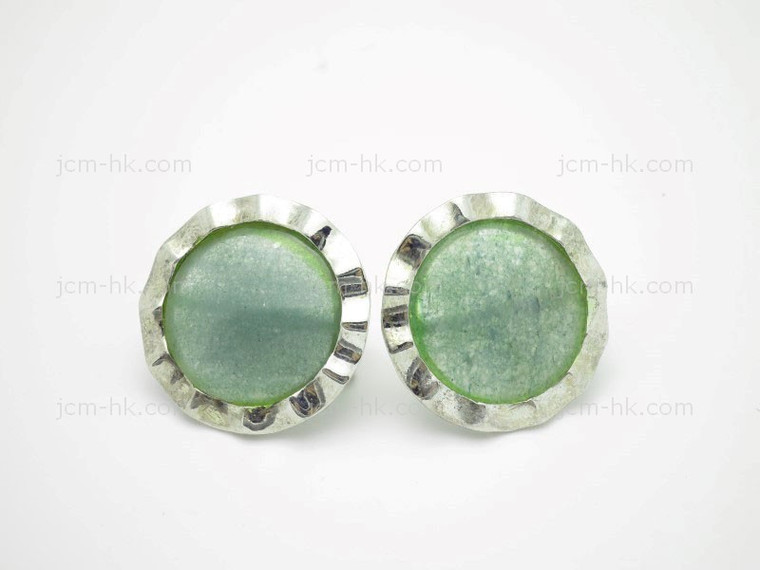 25mm Green Aventurine Earring With 925 Sterling Silver Setting [e3238]