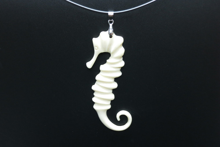 28x85mm Buffalo Bone Sea Horse Designer Bead Pendant [z5472]