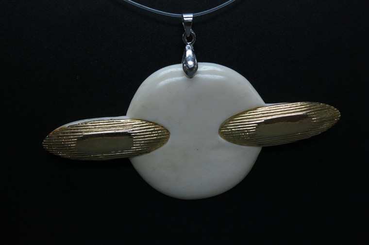 80x100mm Buffalo Bone Designer Bead Pendant with Brass Setting [z5515]