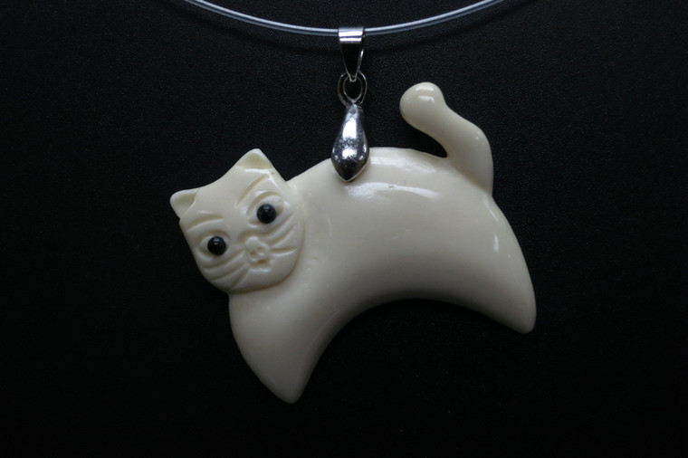 35x30mm Buffalo Bone Cat Designer Bead Pendant [z5529]