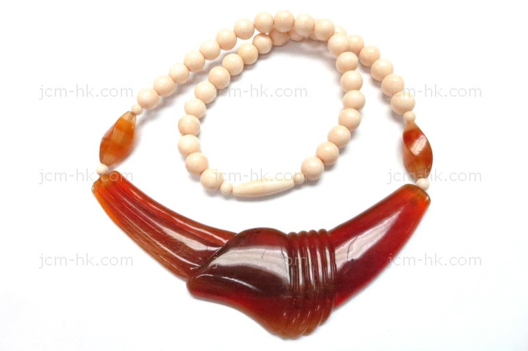 14x7mm-25x12mm Amber Horn & Buffalo Bone Necklace 18" [z7479]