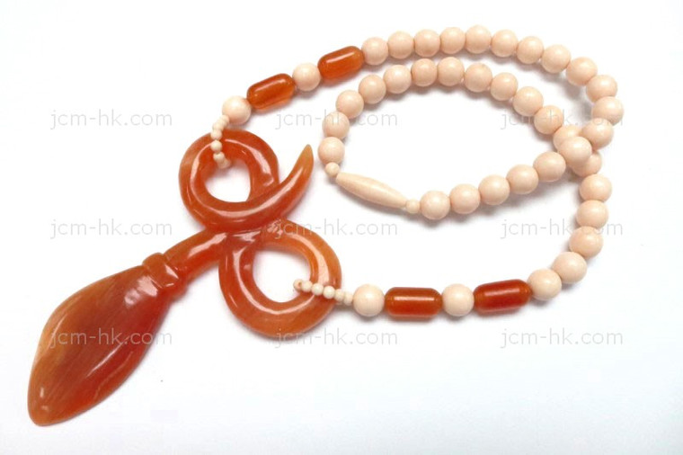 60x95mm Amber Horn & Buffalo Bone Necklace 18" [z7485]